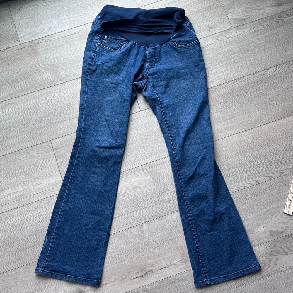 Indigo Blue Maternity Bootcut Jeans Medium‎ Dark Wash Stretch Denim